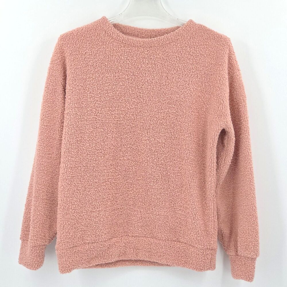 Wonderly Fuzzy Sweater Womens Size Small  Pink Crewneck Soft Faux Sherpa Fall